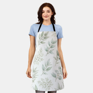 Soft Green Botanical Leaves Pattern Apron