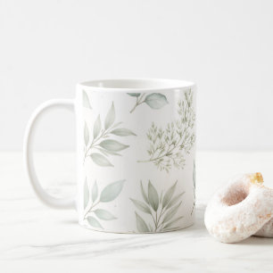 Soft Green Botanical Leaves Pattern Coffee Mug