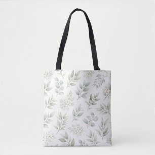 Soft Green Botanical Leaves Pattern Tote Bag