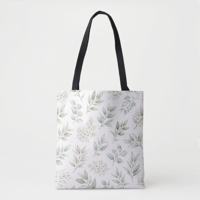 Soft Green Botanical Leaves Pattern  Tote Bag (Front)