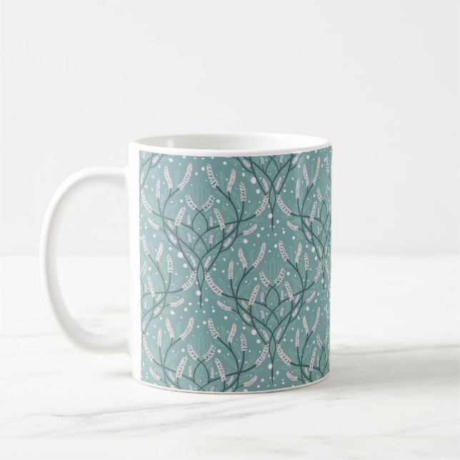 Soft Green Botanical Vine Pattern Coffee Mug (Left)