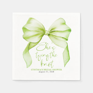 Soft Green Bow She's Tying the Knot Bridal Shower Napkin