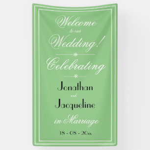 Soft Green Chic WhiteBlack Script Wedding Welcome Banner