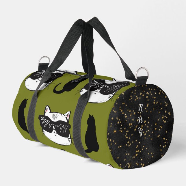 Soft Green Cool Cats Print Cut Sew Bag (Left Corner)