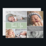 Soft Green Custom Photo Collage birth Baby Shower  Thank You Card<br><div class="desc">Express your gratitude and share the joy of your new arrival with these Soft Green Custom Photo Collage Baby Shower Thank You Cards. Designed to be personalised, these cards allow you to showcase your beautiful baby and create a heartfelt message for your loved ones. Capture the precious moments of your...</div>