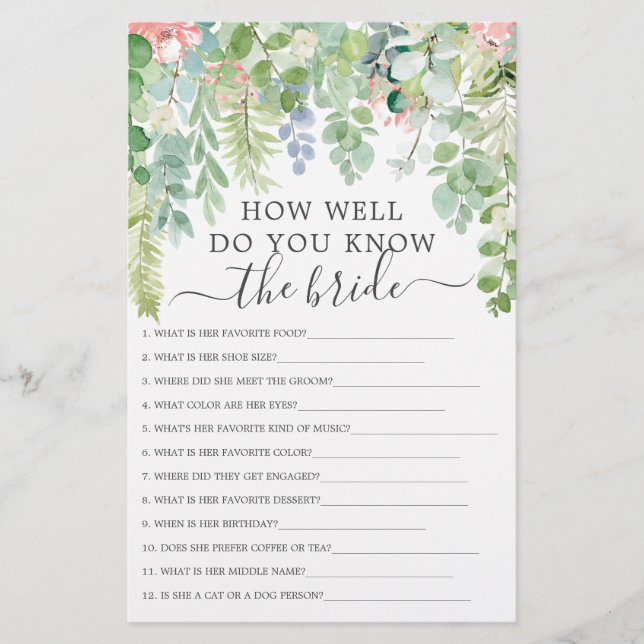 Soft Green Double Sided Bridal Shower Games (Front)