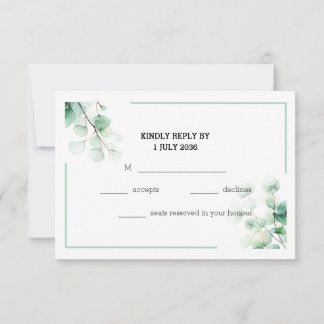 Soft Green Elegant Eucalyptus Twigs Wedding RSVP