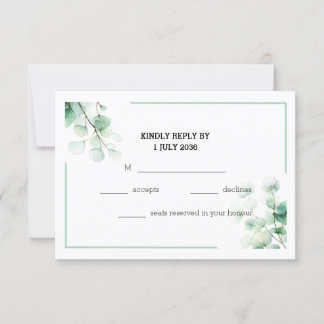 Soft Green Elegant Eucalyptus Twigs Wedding RSVP