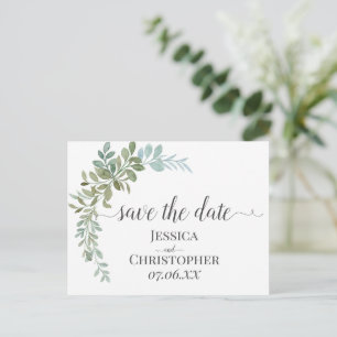 Soft Green Eucalyptus Watercolor Rustic Wedding Announcement Postcard