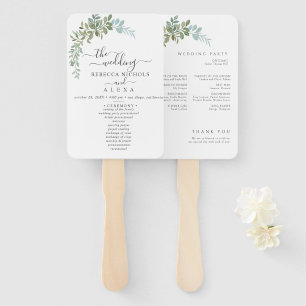 Soft Green Eucalyptus Watercolor Rustic Wedding Hand Fan