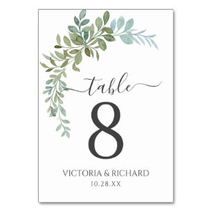 Soft Green Eucalyptus Watercolor Rustic Wedding Table Number