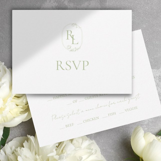 Soft Green Floral Monogram Wedding RSVP Card (Creator Uploaded)