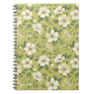 Soft Green Flower Cream Floral Pattern Notebook
