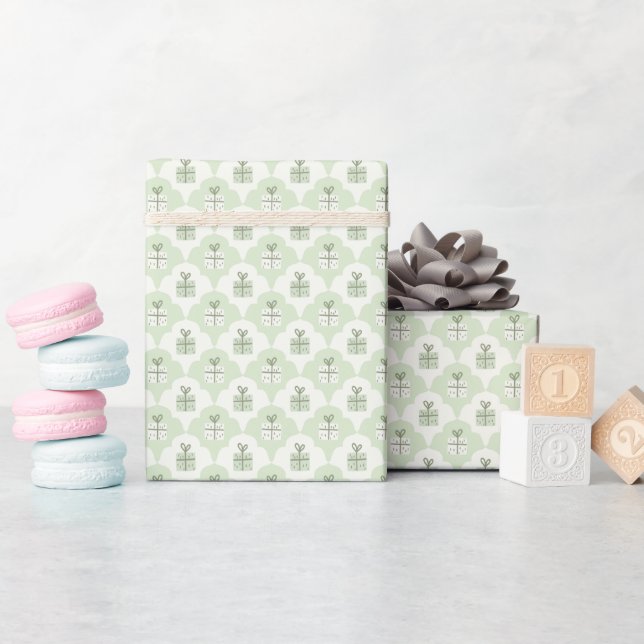 Soft Green Gift Boxes Pattern Wrapping Paper Roll (Baby Shower)