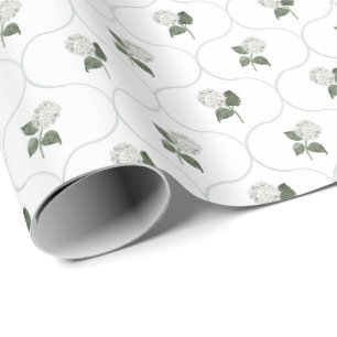 Soft Green Hydrangea Garden Floral Trellis Wrapping Paper