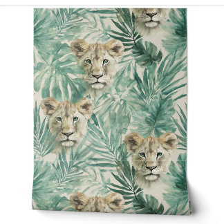 Soft Green Jungle Ferns with Lioness Safari Wallpaper