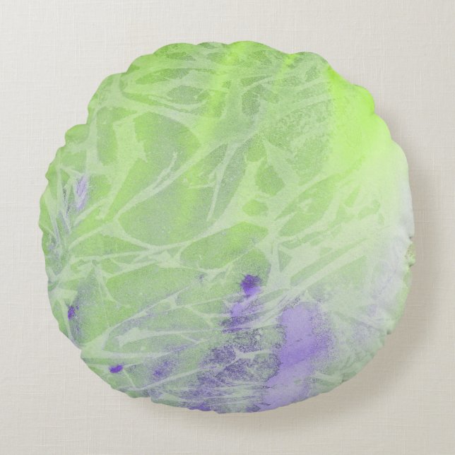 Soft Green & Lavender Harmony Round Cushion (Front)