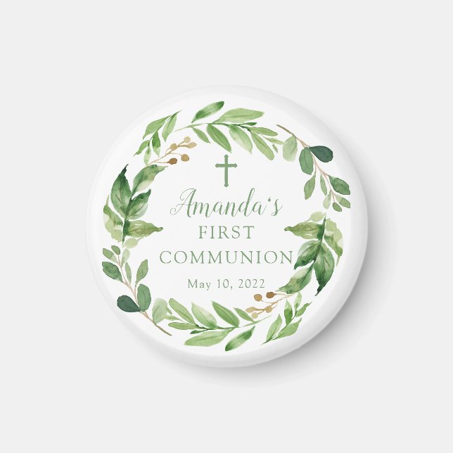 Soft Green Leaf First Communion  Magnet (Front)