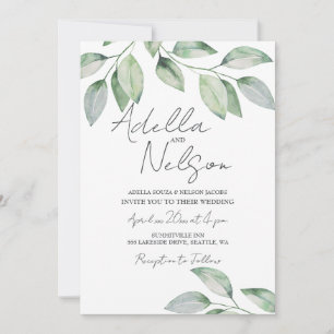 Soft Green Leaves Wedding  Invitation