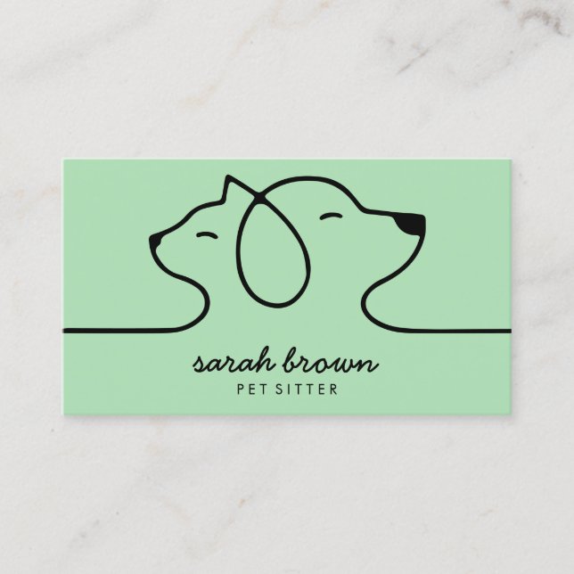 Soft Green Linear Logo Dog Cat Pet Business Card (Front)