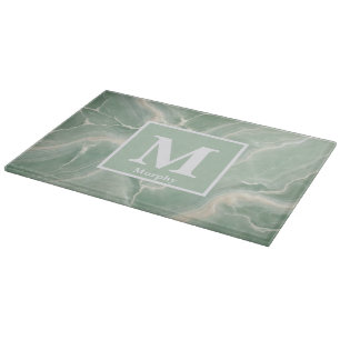 Soft Green Marble with White Veins Monogram Cutting Board