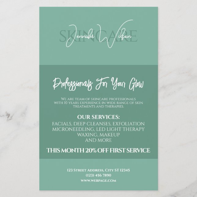 Soft green mint tone skincare flyer (Front)