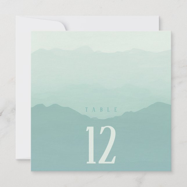 Soft green mountains wedding table number square (Front)