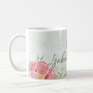 Soft Green & Pink Glitter Floral Sweet Sixteen Bir Coffee Mug