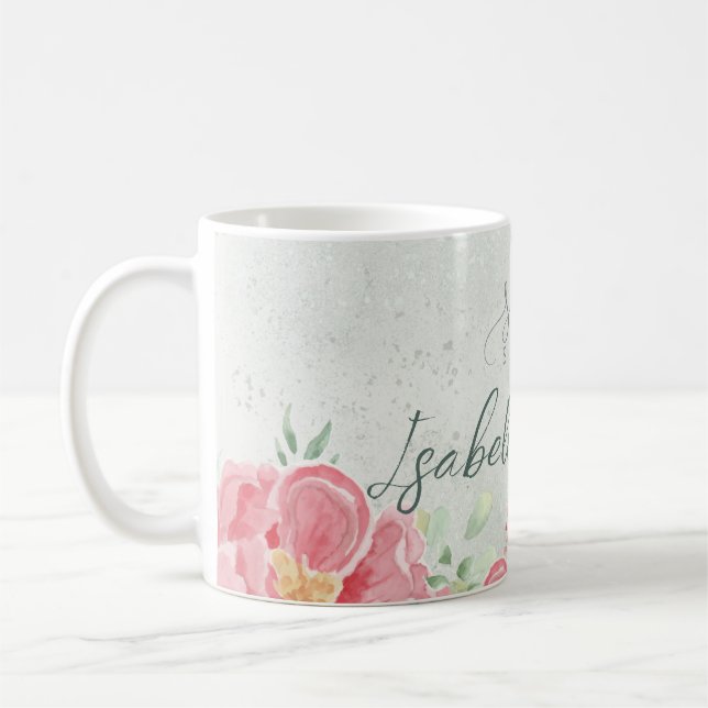 Soft Green & Pink Glitter Floral Sweet Sixteen Bir Coffee Mug (Left)