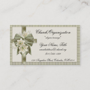Soft Green Plaid Cross w/Flowers Business Cards