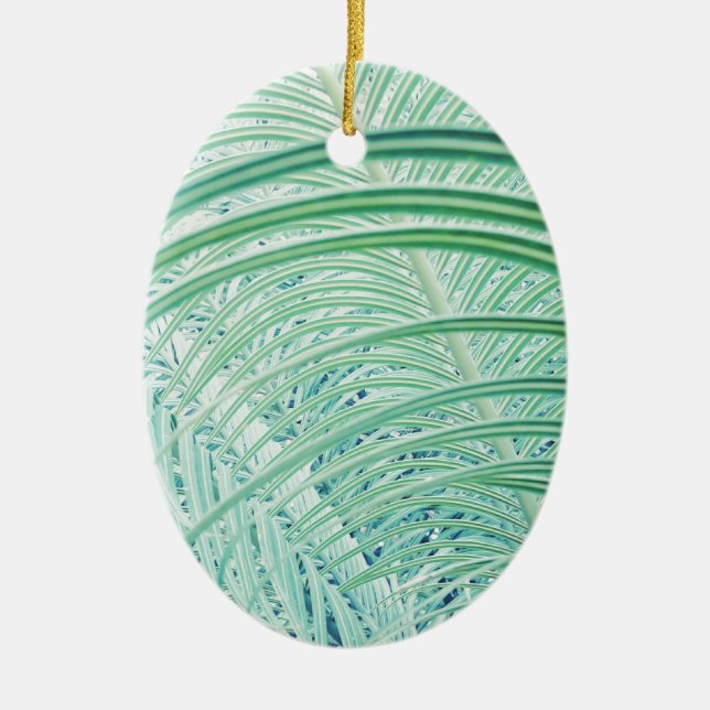 Soft Green Plant Palm Leaf Ceramic Ornament (Front)