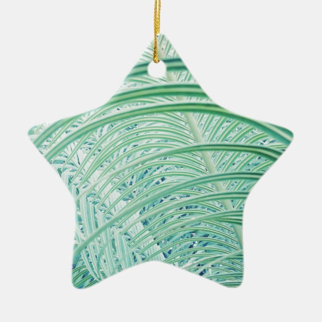 Soft Green Plant Palm Leaf Ceramic Ornament (Front)