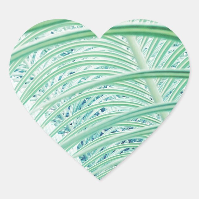 Soft Green Plant Palm Leaf Heart Sticker (Front)