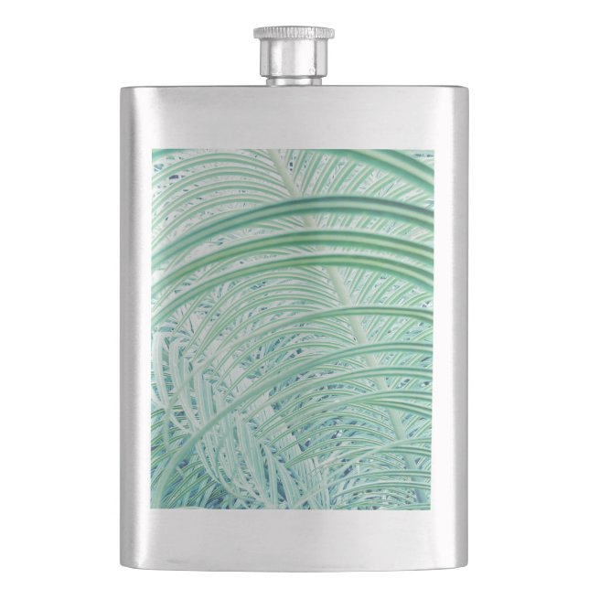 Soft Green Plant Palm Leaf Hip Flask (Front)