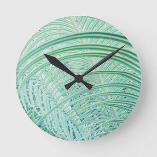 Soft Green Plant Palm Leaf Round Clock