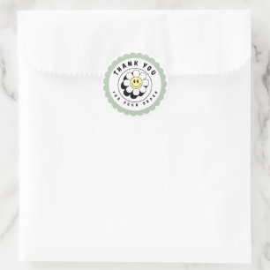 Soft Green Retro Happy Flower Business Circle Classic Round Sticker