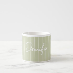Soft Green Striped Hand writting Custom Name Espresso Cup