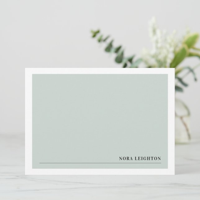 Soft Green Stylish Minimalist Note Card (Standing Front)