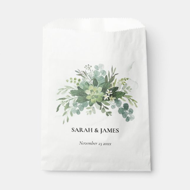 Soft green Succulent Wedding Floral Botanical  Favour Bag (Front)
