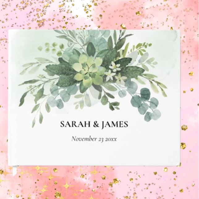Soft Green Succulent Wedding Floral Botanical  Guest Book (Capture cherished memories with our Soft Green Succulent Wedding Guest Book. Elegantly designed )