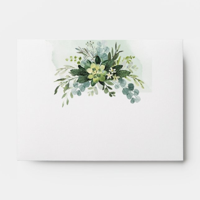 Soft Green Succulent Wedding Floral Botanical Pape Envelope (Front)