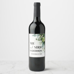 Soft Green Succulent Wedding Floral Botanical Pape Wine Label