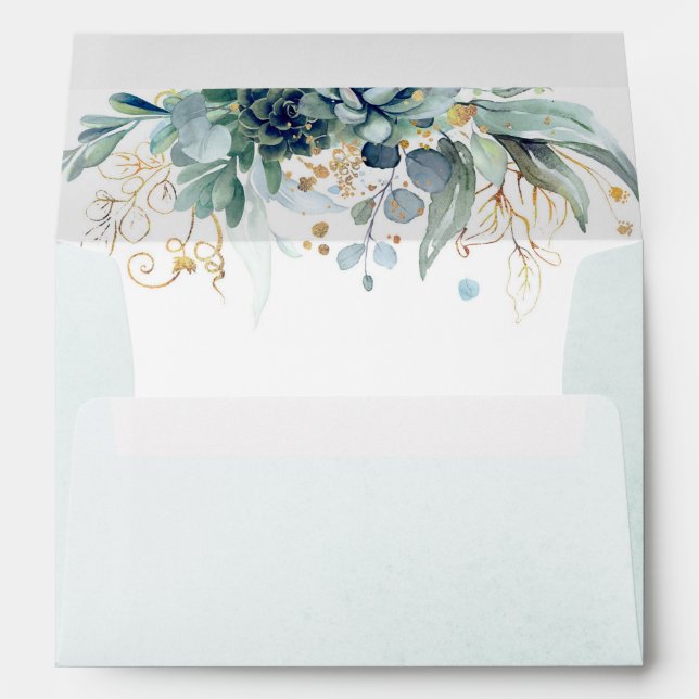 Soft Green Succulents and Gold Pumpkins Greenery Envelope (Back (Bottom))