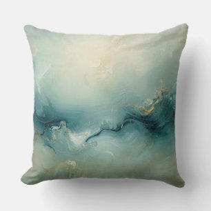 Soft Green Teal Blue Champagne Abstract Ocean Cushion