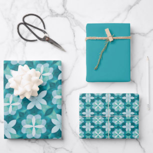 Soft Green, Teal & White Tile Pattern Wrapping Paper Sheet