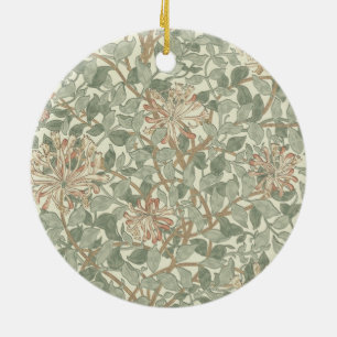 Soft Green Vintage William Morris Honeysuckle Ceramic Tree Decoration
