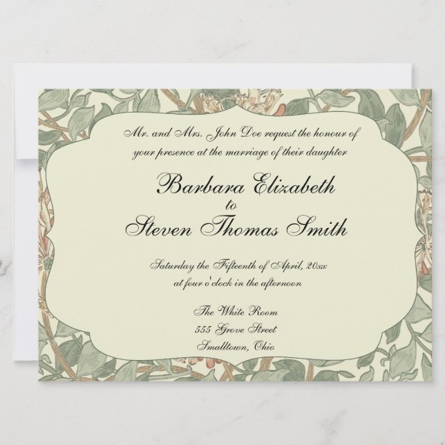 Soft Green Vintage William Morris Honeysuckle Invitation (Front)