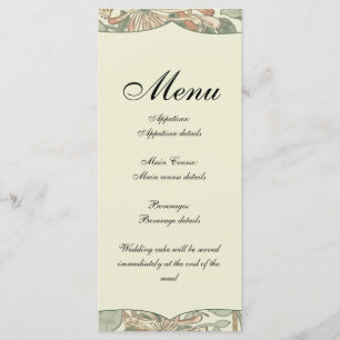Soft Green Vintage William Morris Honeysuckle Menu