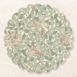 Soft Green Vintage William Morris Honeysuckle Paper Coaster
