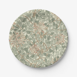 Soft Green Vintage William Morris Honeysuckle Paper Plate